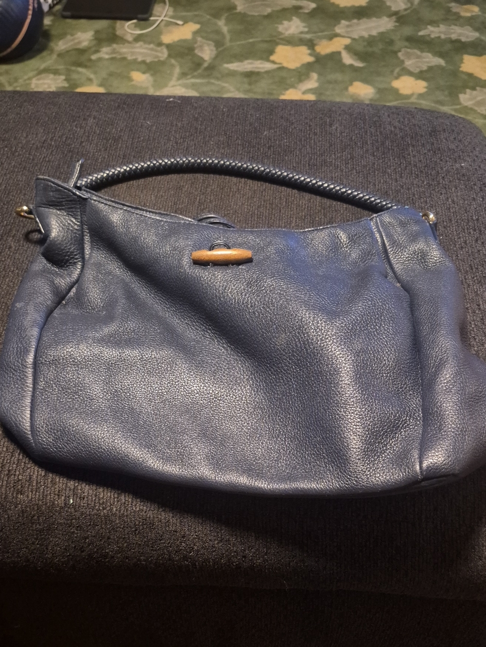 Leather Shoulder Bag in Navy Blue
